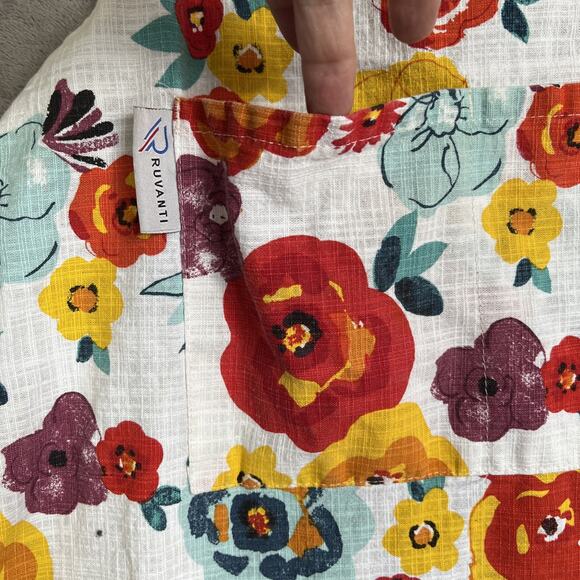 RUVANTI Apron Women's Cotton Multi Floral Adjustable Two Pockets Cottagecore - Picture 2 of 8